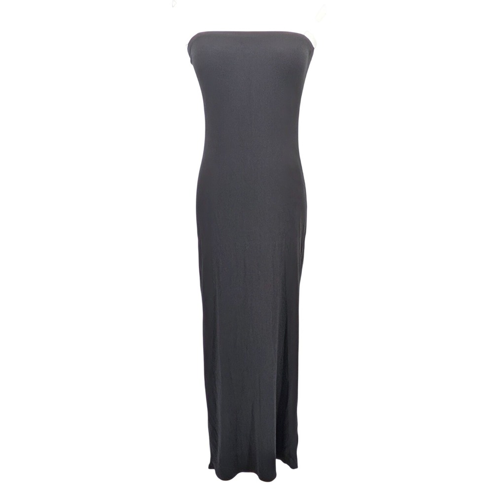 Y2K Strapless Ribbed Maxi Dress Black Tube‎ Minimalist Bodycon S M